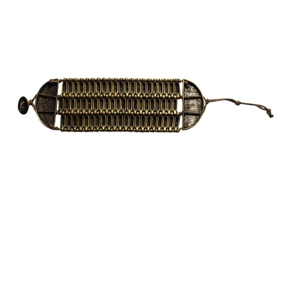 Brass bead Adjustable Bracelet Textured Design Button Closure metallic - Picture 2 of 3